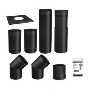 6''Ø BLACK SINGLE WALL PIPE KIT - TO THE WALL 